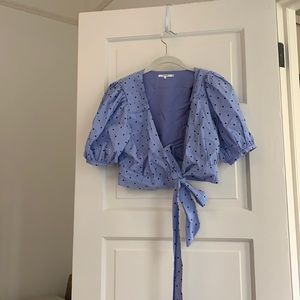 Revolve puff sleeve wrap crop top